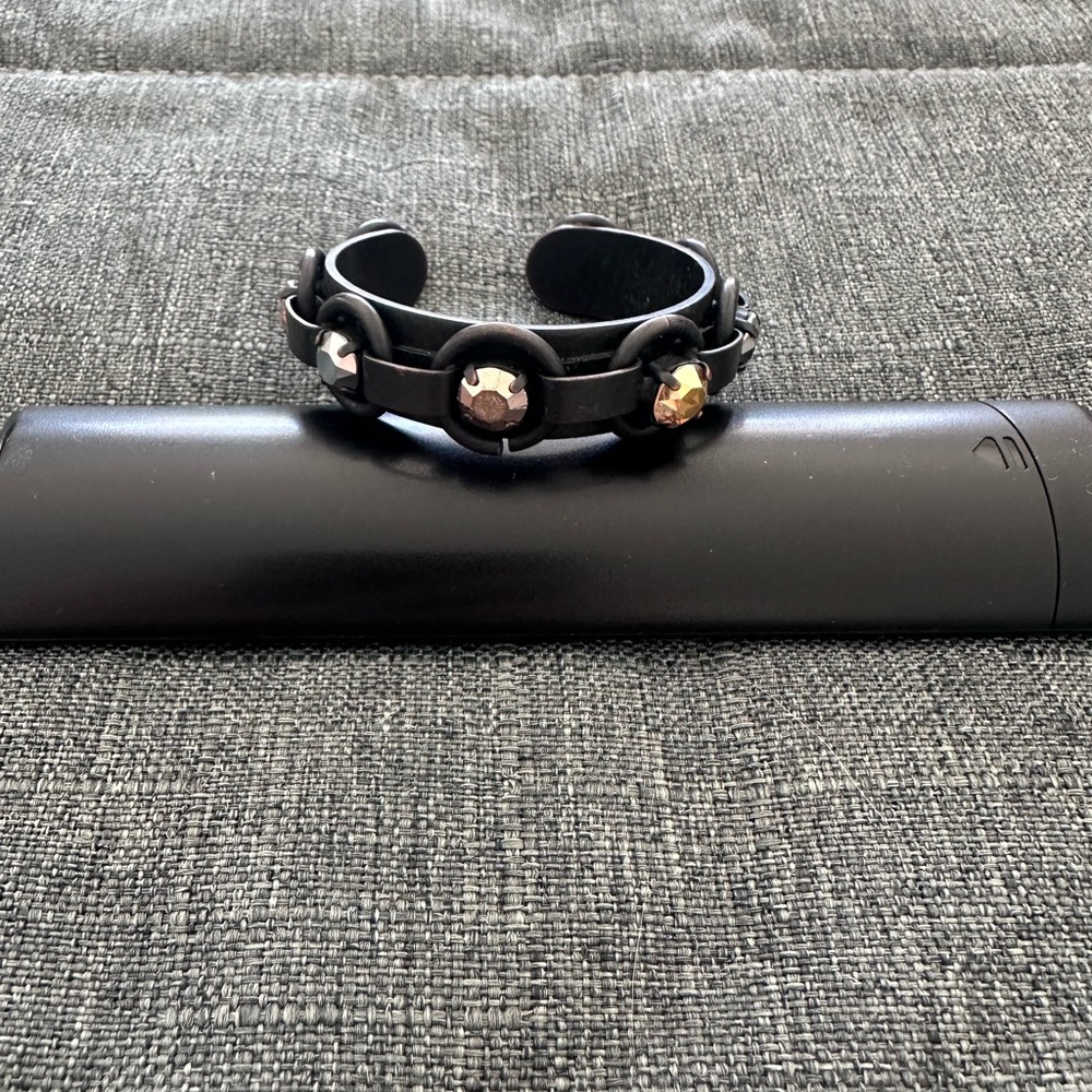 TOVA Black Metal with Multi-Colored Crystal Cuff Bracelet with Modern Design